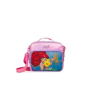 Kit Mochila de Rodinha + Lancheira Térmica + Estojo Infantil Feminino Ariel e Linguado – Rosa