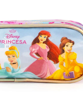 Kit Mochila de Rodinha + Lancheira Térmica + Estojo Infantil Feminino Princesas – Rosa