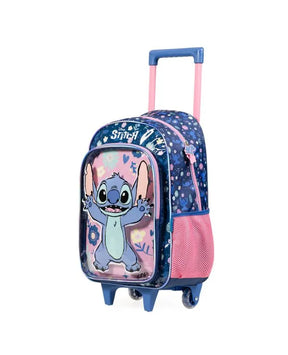 Kit Mochila de Rodinha + Lancheira Térmica + Estojo Infantil Feminino Stitch