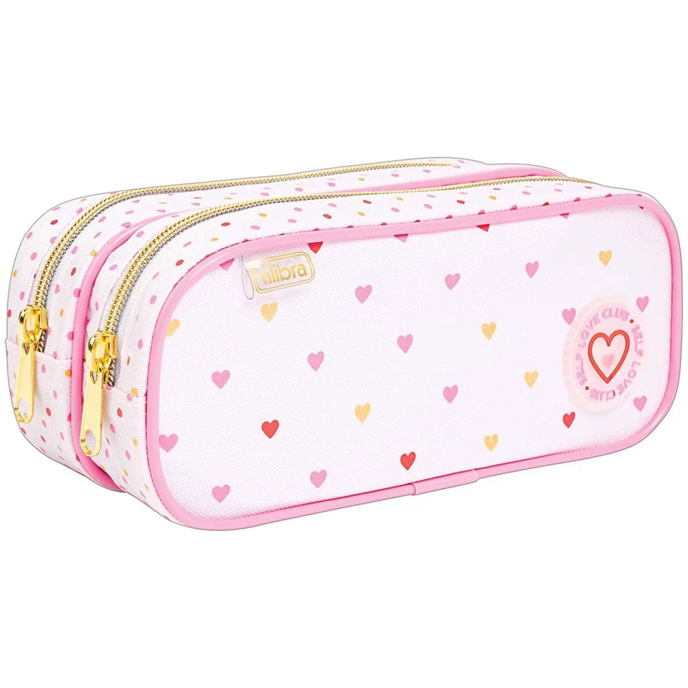 Estojo escolar duplo com zíper - 338982 - Académie Coração Metalizado Rosa - Tilibra