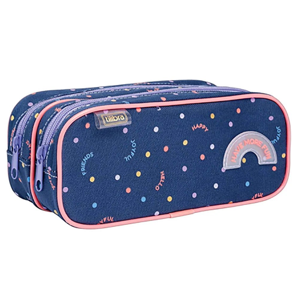 Estojo escolar duplo com zíper - 336700 - Académie Dots Azul - Tilibra
