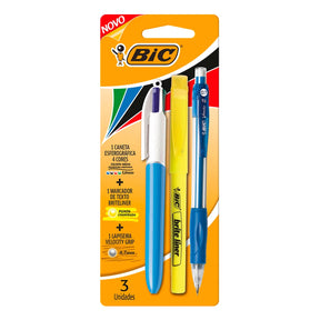 Kit Universidade BIC 4 Núcleos + Marca Texto + Lapiseira