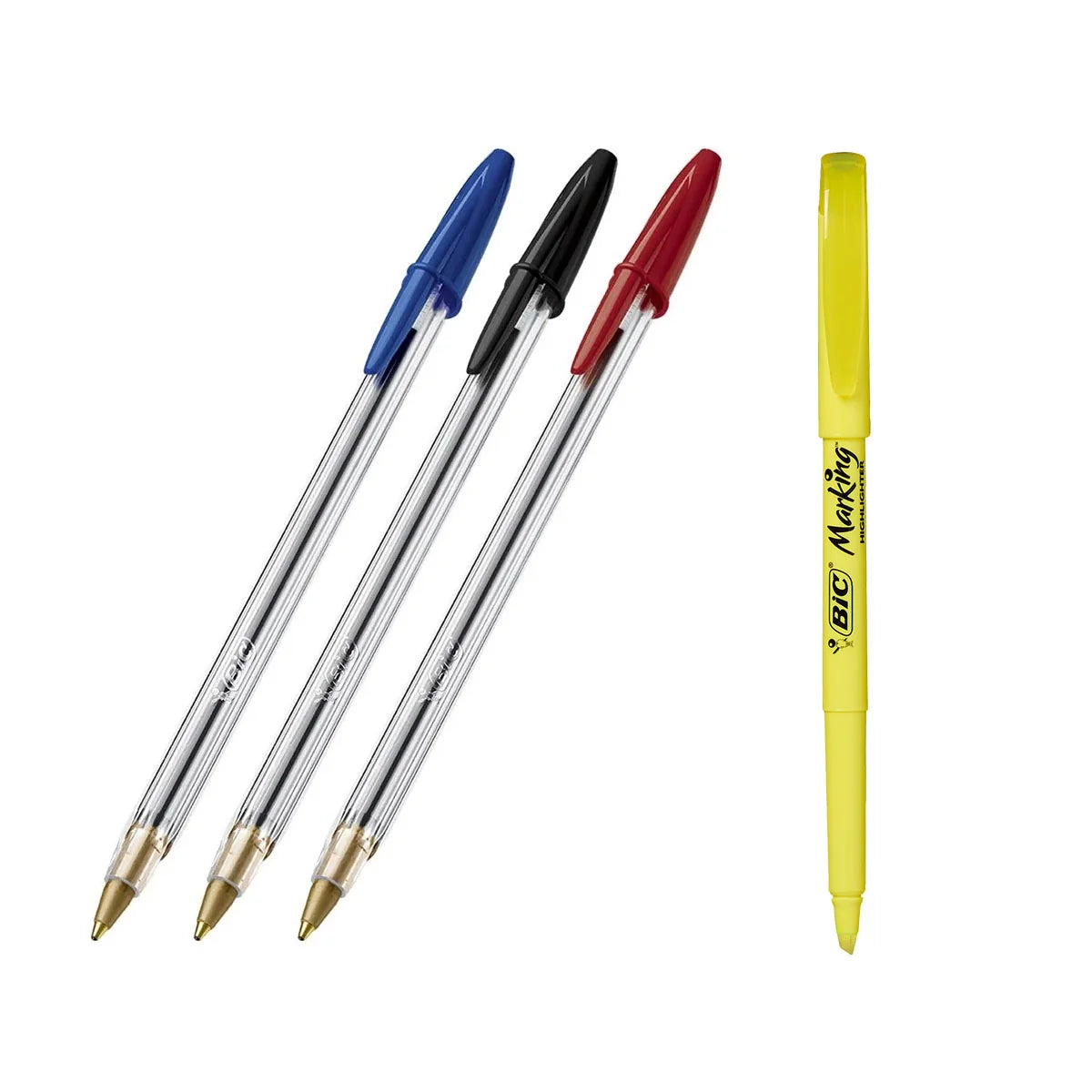 Kit Escrita BIC Cristal Dura+ 1.0 com Marca Texto Amarelo (4 Itens)