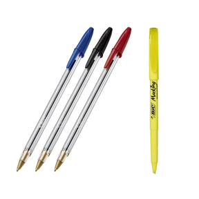 Kit Escrita BIC Cristal Dura+ 1.0 com Marca Texto Amarelo (4 Itens)