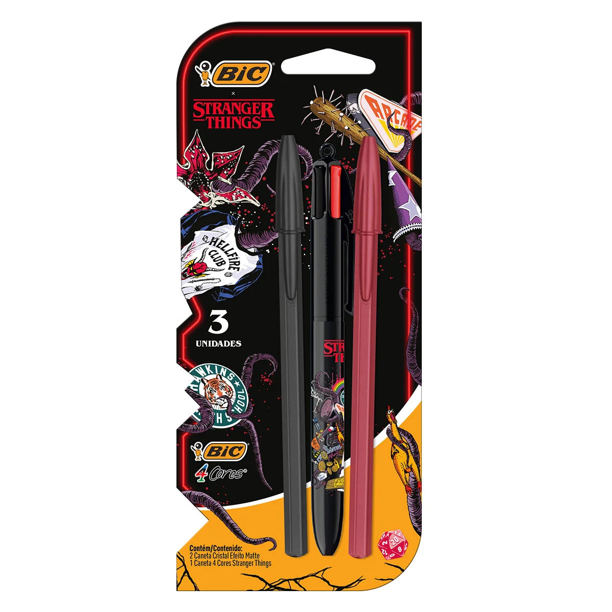 Caneta Esferográfica 4 Cores + 2 Canetas Cristal Matte Stranger Things | BIC