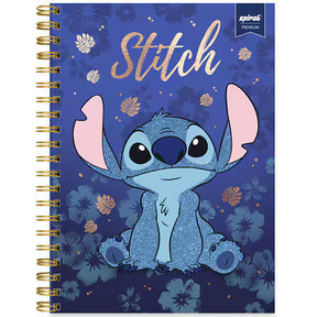 Caderno Universitário Stitch Premium 80 Folhas - Capa Dura Glitter e Hotstamping