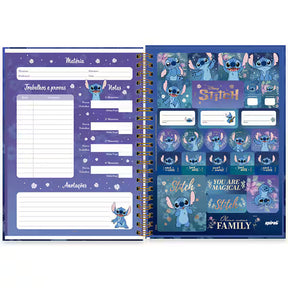 Caderno Universitário Stitch Premium 80 Folhas - Capa Dura Glitter e Hotstamping