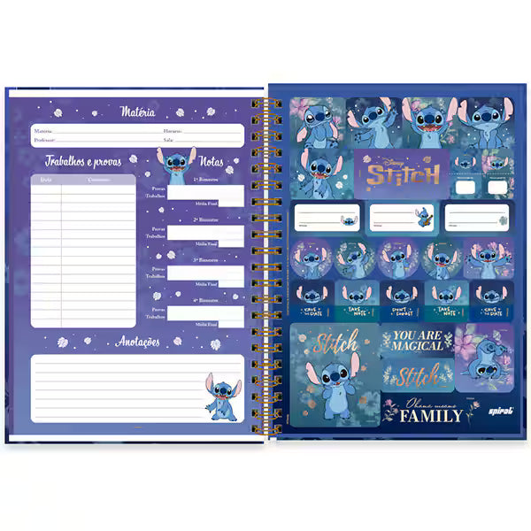 Caderno Universitário Stitch Premium 80 Folhas - Capa Dura Glitter e Hotstamping