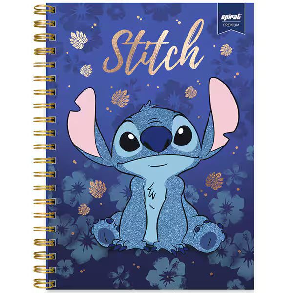 Caderno Universitário Stitch Premium 80 Folhas - Capa Dura Glitter e Hotstamping