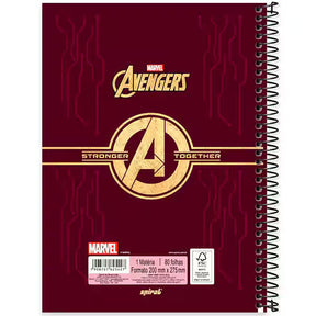 Caderno Universitário Avengers Spiral 80 Folhas - Capa Dura Hotstamping