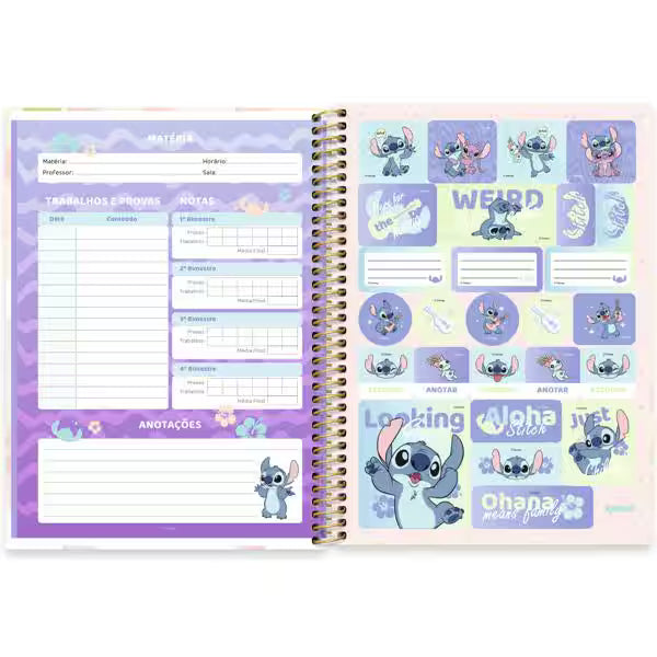 Caderno Universitário Stitch Spiral 80 Folhas - Capa Dura Hotstamping