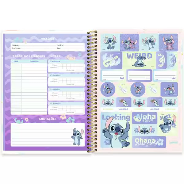 Caderno Universitário Stitch Spiral 80 Folhas - Capa Dura Hotstamping