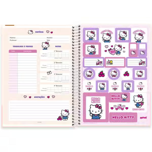 Caderno Universitário Hello Kitty Spiral 80 Folhas - Capa Dura Hotstamping