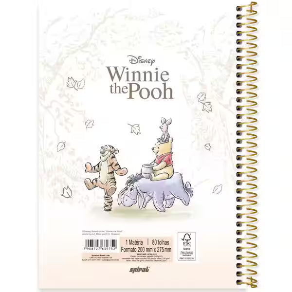 Caderno Universitário Pooh Spiral 80 Folhas - Capa Dura Hotstamping
