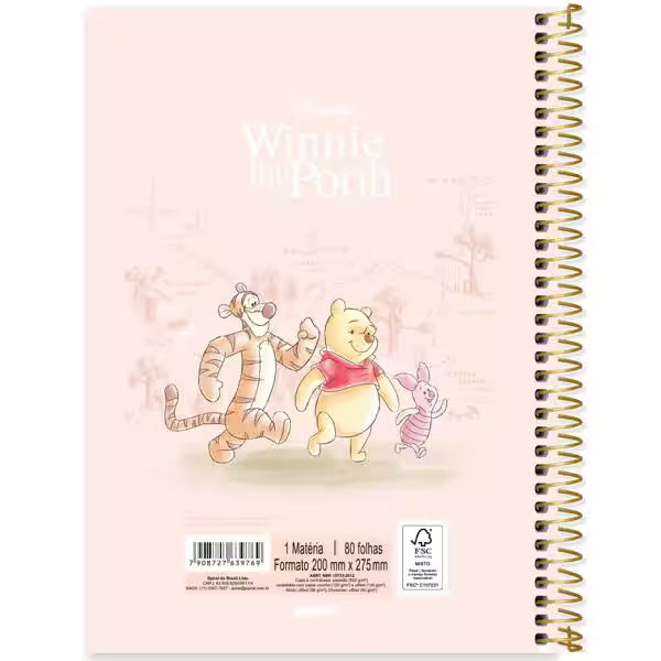 Caderno Universitário Pooh Spiral 80 Folhas - Capa Dura Hotstamping