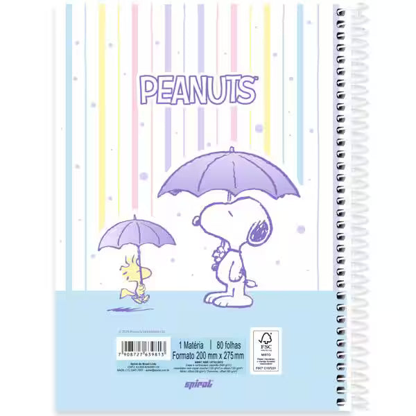 Caderno Universitário Snoopy Spiral 80 Folhas - Capa Dura Hotstamping