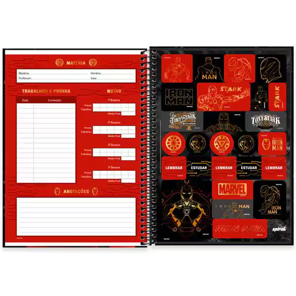 Caderno Universitário Avengers - Homem de Ferro 80 Folhas - Capa Dura