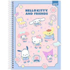 Caderno Universitário Hello Kitty e Amigos Spiral 80 Folhas - Capa Dura Hotstamping