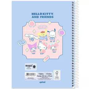 Caderno Universitário Hello Kitty e Amigos Spiral 80 Folhas - Capa Dura Hotstamping