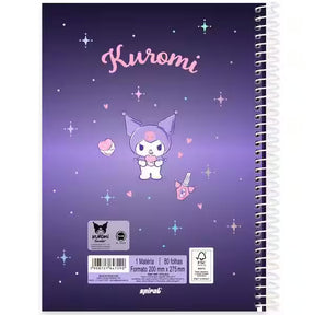 Caderno Universitário Kuromi Spiral 80 Folhas - Capa Dura Hotstamping