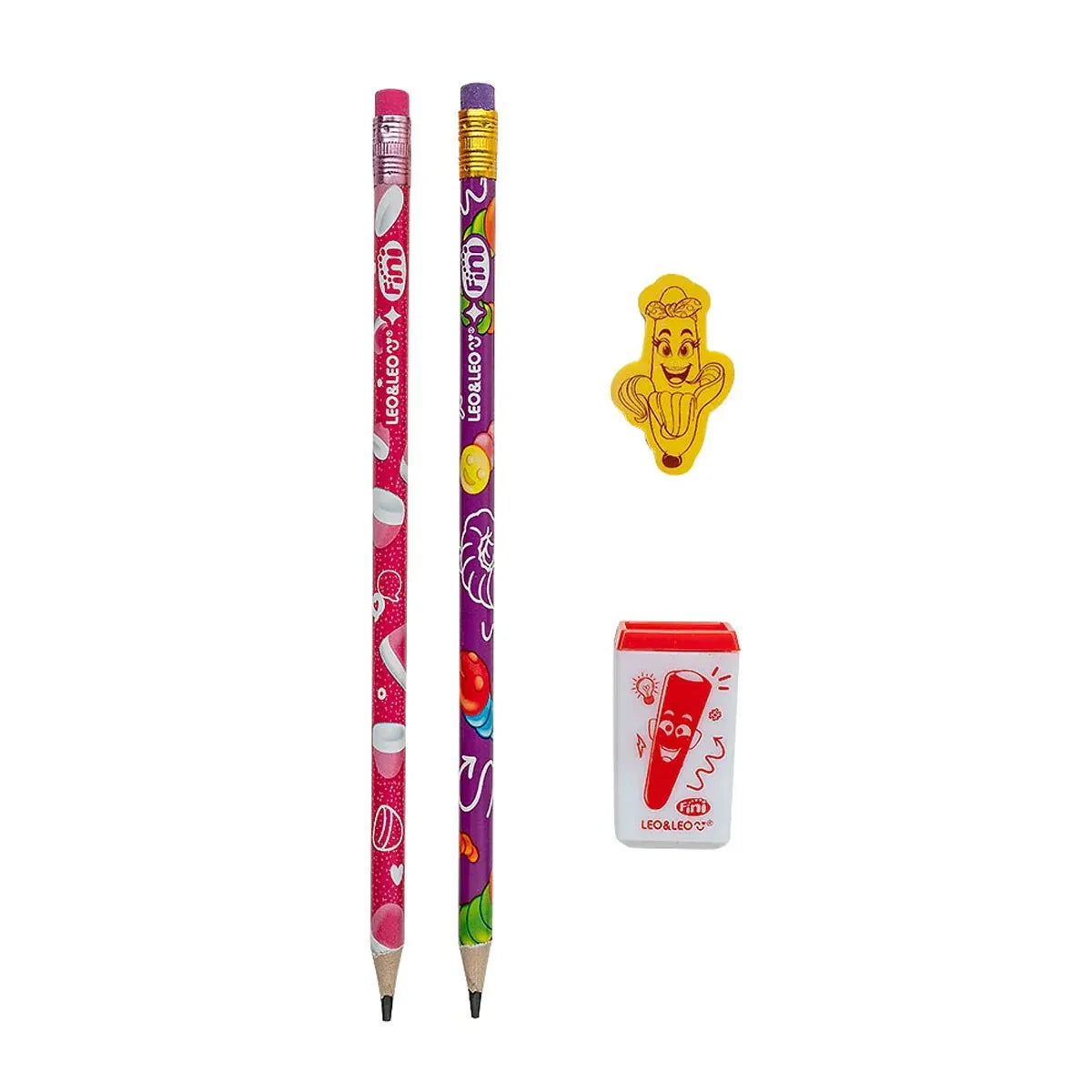 Kit escolar lápis preto com 2 unidades + apontador + borracha Fini