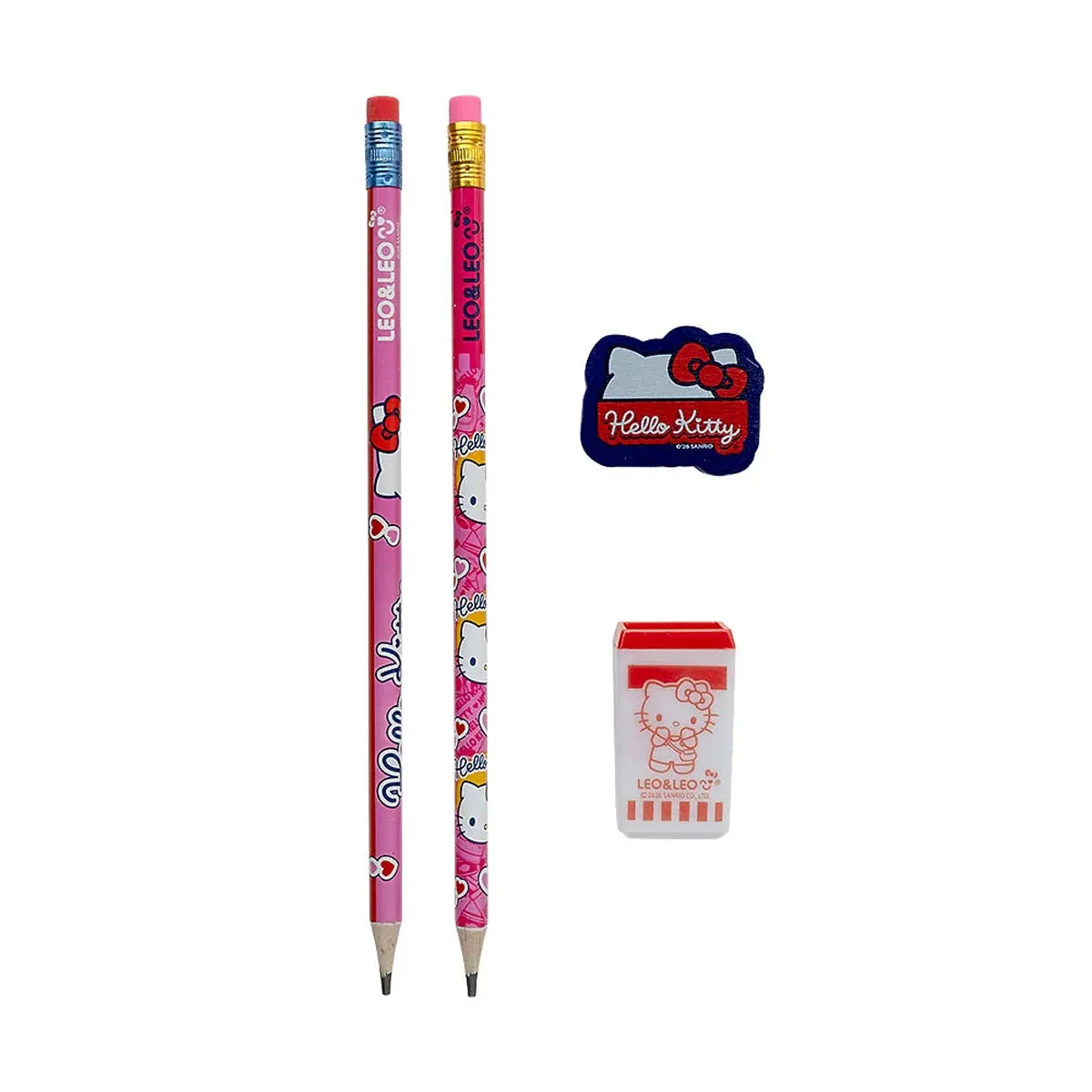 Kit Escolar Hello Kitty Leonora – 2 Lápis HB + Apontador + Borracha