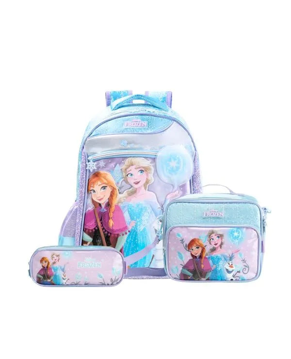 Kit Mochila + Lancheira Térmica + Estojo Infantil Feminino Frozen – Azul Claro