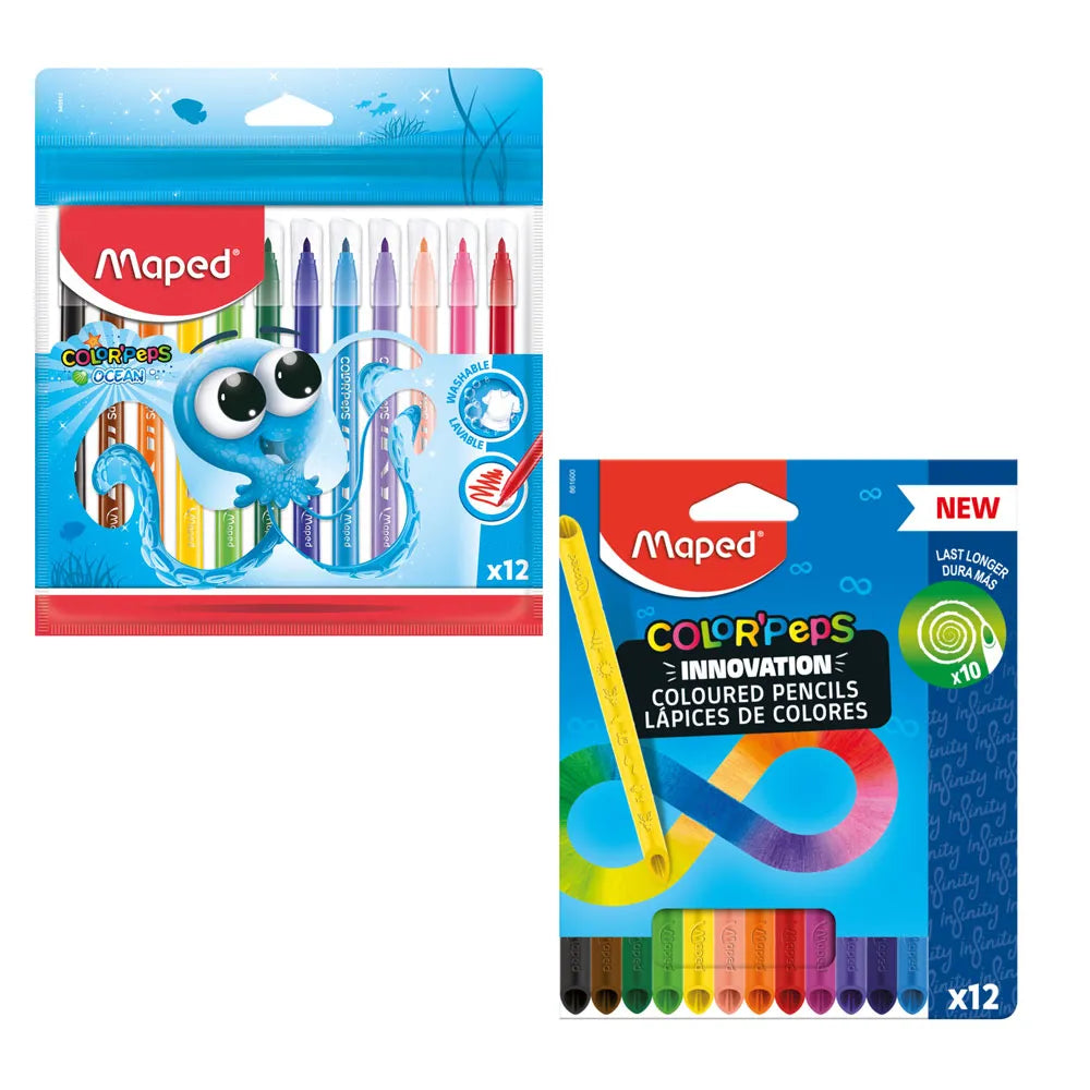 Kit Escolar Colorir II Maped – Lápis Color'Peps Infinity + Canetinhas Ocean 12 Cores