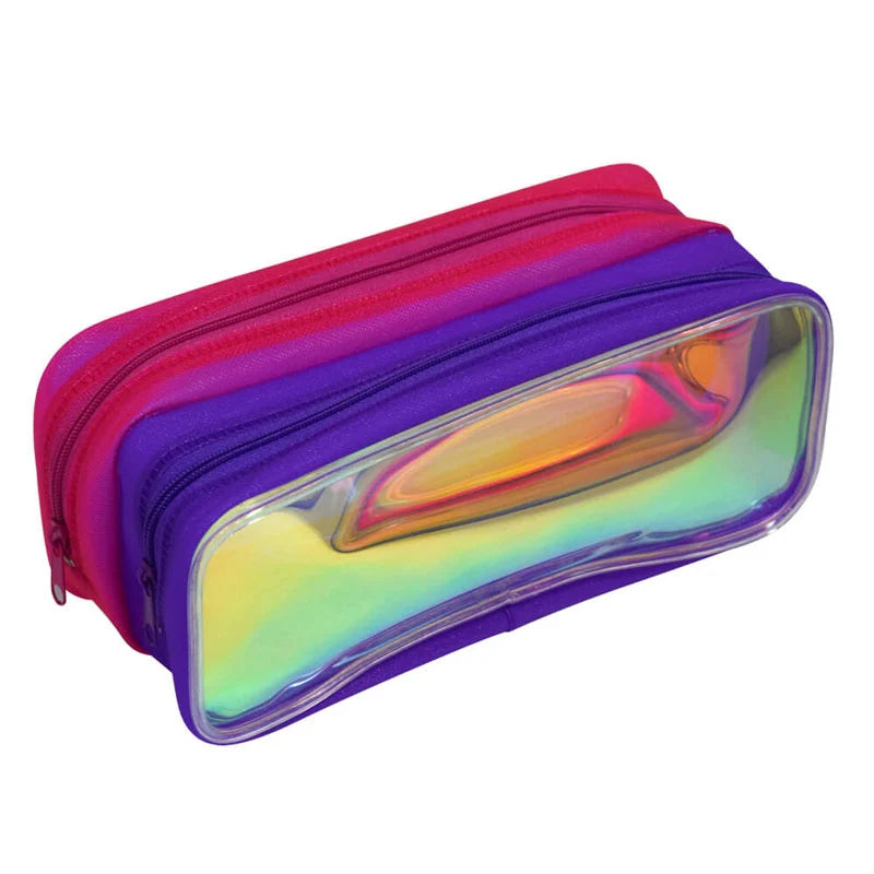 Estojo escolar duplo com zíper E216 Neon - Rosa com Roxo - Dac