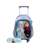 Kit Mochila de Rodinha + Estojo Escolar Infantil Frozen Elsa e Anna Lilás
