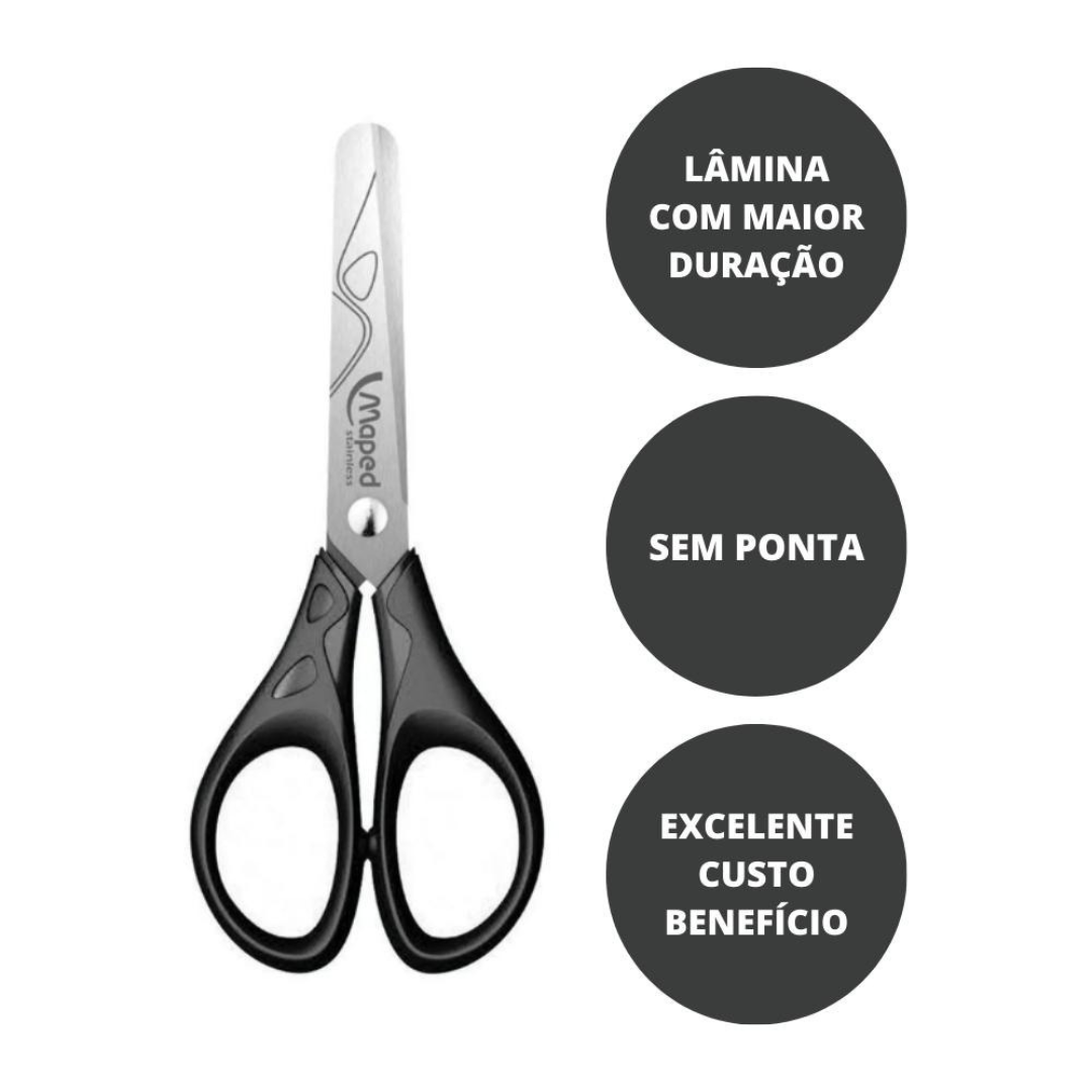 Tesoura 13 Essentials Preta Maped 464261 - Cx 12 Unidades