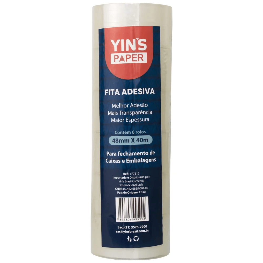 Fita Adesiva Transparente 48mm x 40m Yins - Cx 6 Unidades