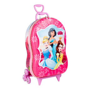 Mochila Escolar com Rodinhas Tripla 3D Princesas Rosa Diplomata