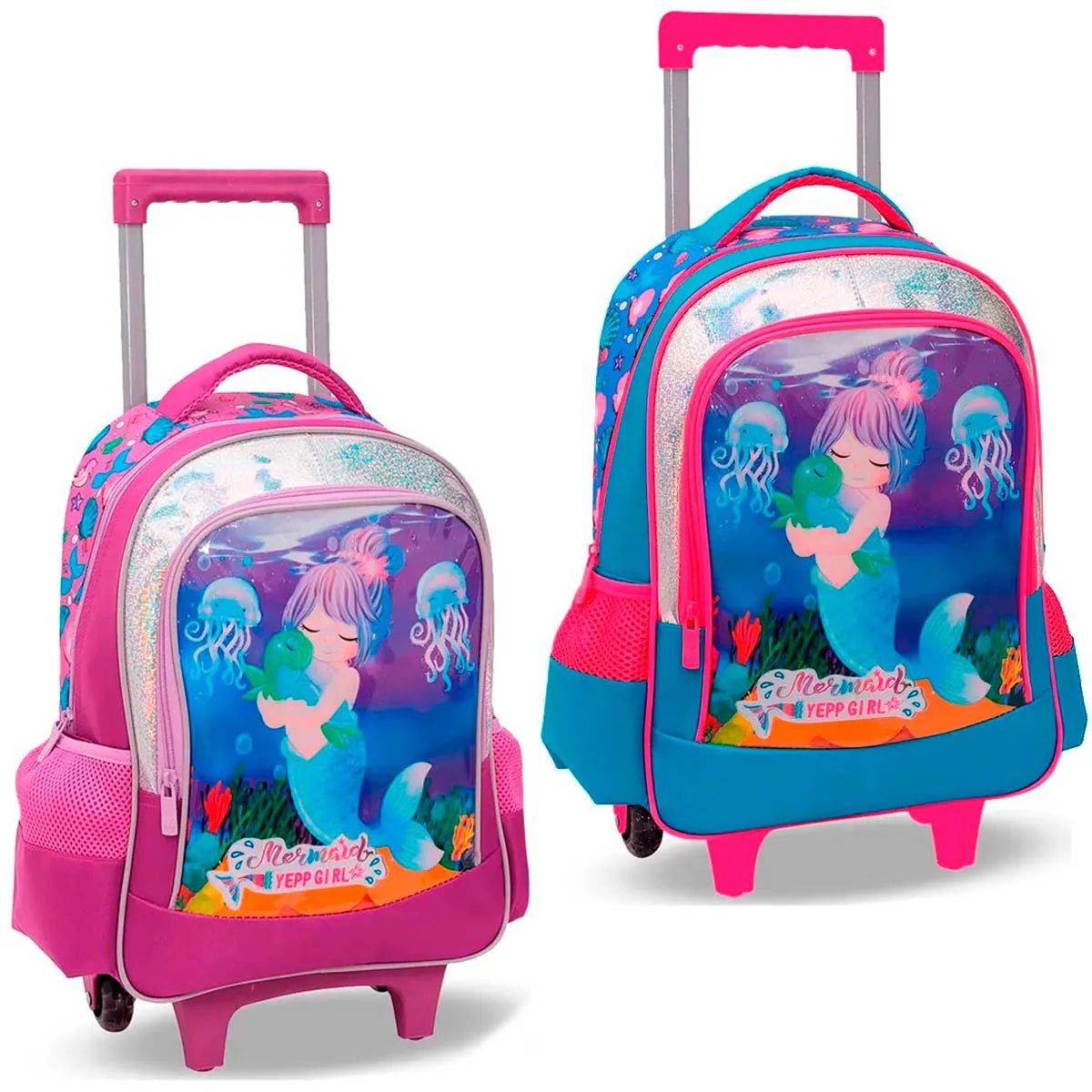 Mochila com Rodinhas e Costas Sereia Girl Yepp – Roxo/Azul
