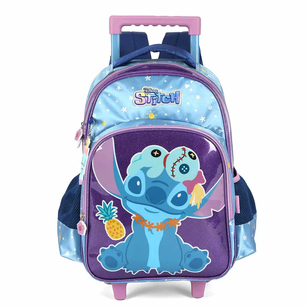 Mochila Escolar Infantil com Rodinhas e Costas Stitch Luxcell