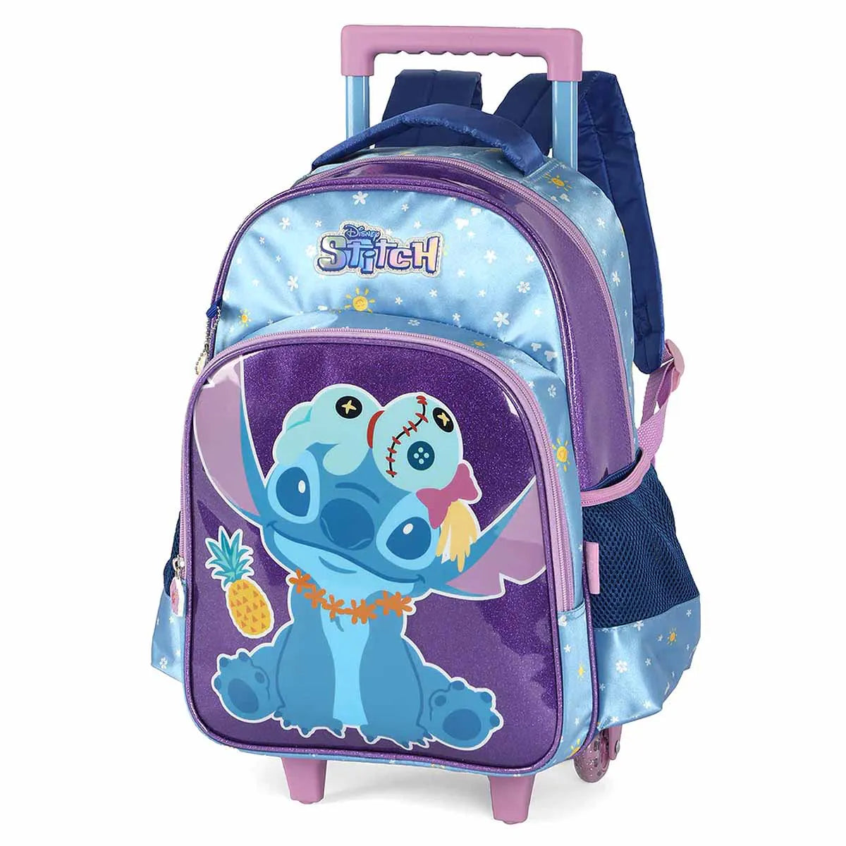 Mochila Escolar Infantil com Rodinhas e Costas Stitch Luxcell