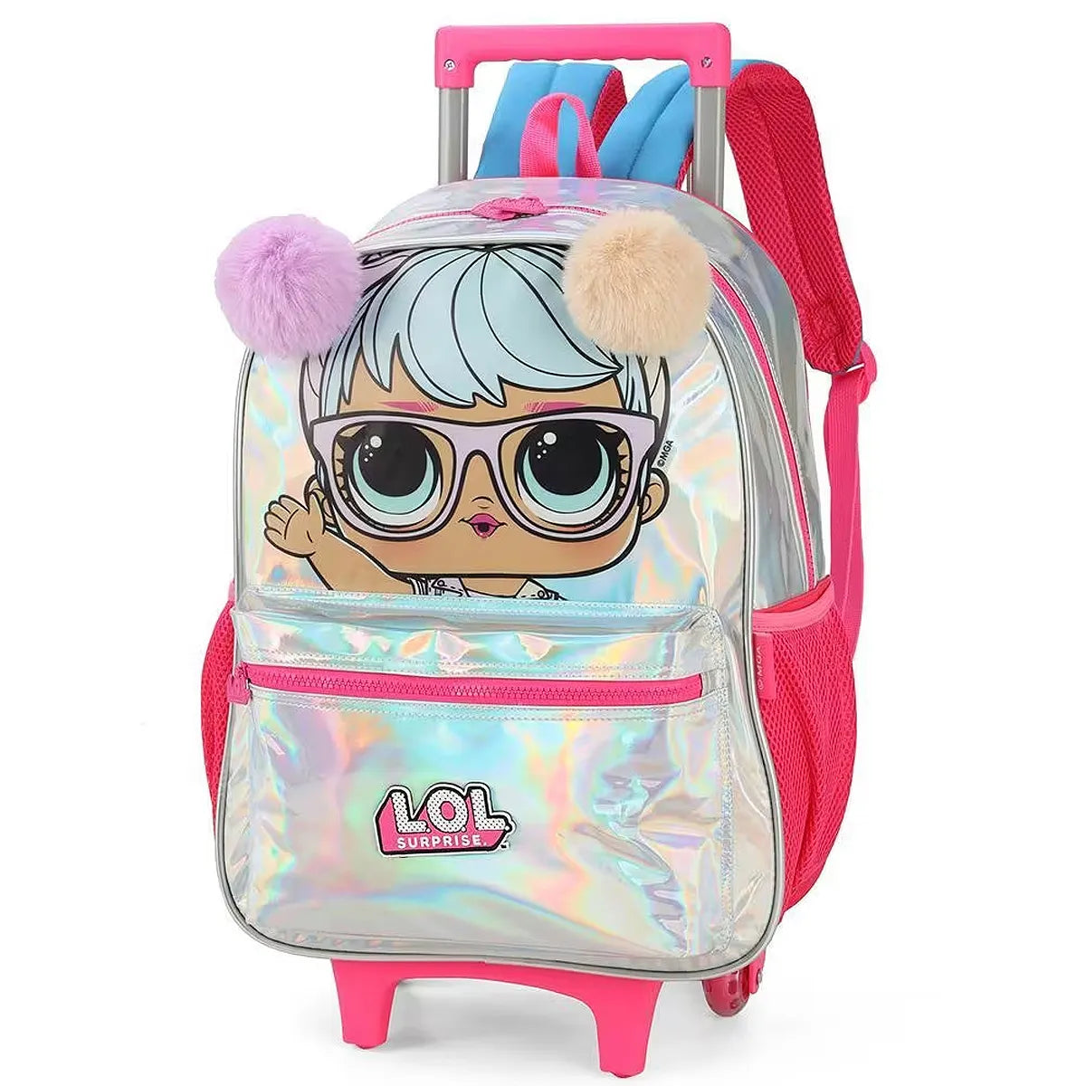 Mochila Escolar com Rodinhas e Costas LOL Friends Holográfica Luxcel
